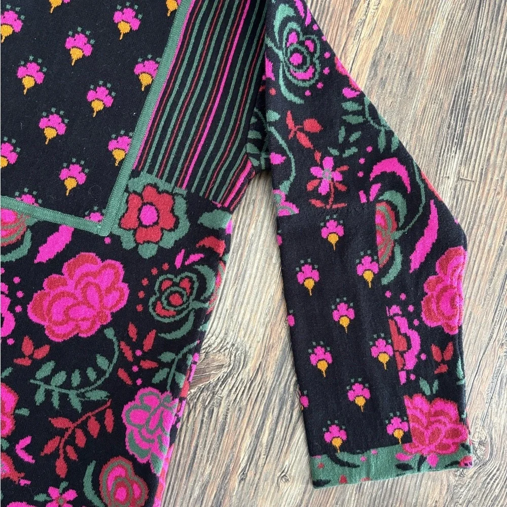 Gudrun Sjödén Knit Cardigan Sweater Medium Black Pink Floral Bold 50% Org Cotton - Picture 10 of 12